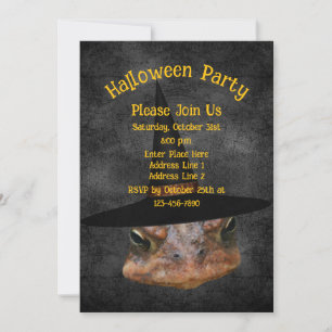 Scary Toad Face In Witch Hat Halloween Invitation