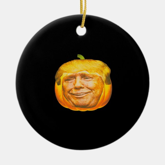 Scary Trumpkin Pumpkin Halloween Party Design Ceramic Tree Decoration (Front)