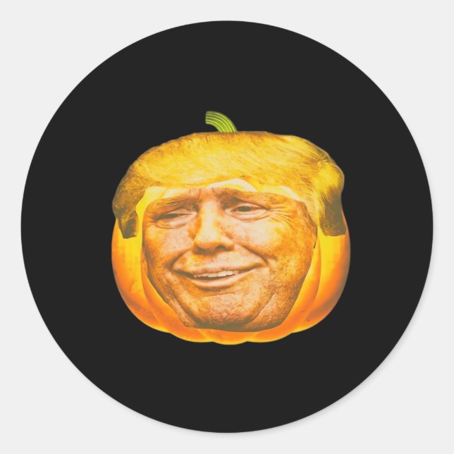 Scary Trumpkin Pumpkin Halloween Party Design Classic Round Sticker (Front)