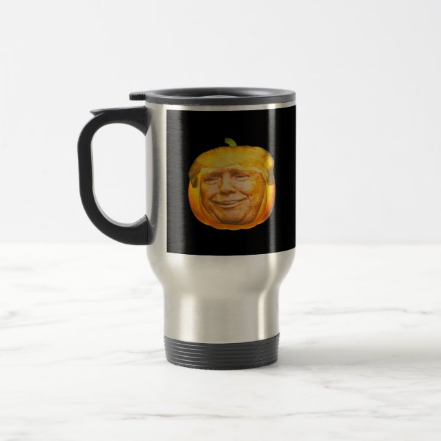 Scary Trumpkin Pumpkin Halloween Party Design Travel Mug (Left)