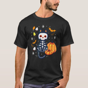 Scary Vampire Bat Skeleton Cat Pumpkin Halloween T-Shirt