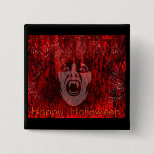 Scary Vampire Lady in Blood Button