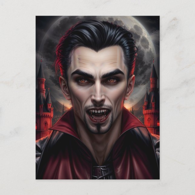 Scary Vampire with Fangs Portrait Postcard (Front)
