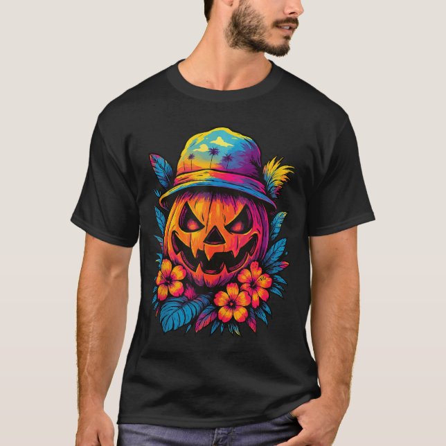 Scary ved Pumpkin Tropical Summer Halloween Summer T-Shirt (Front)