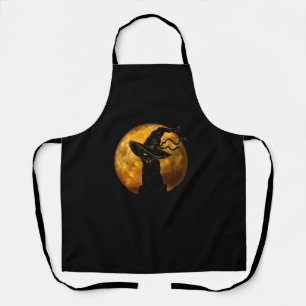Scary Vintage Black Cat with Witch Hat Full Moon - Apron