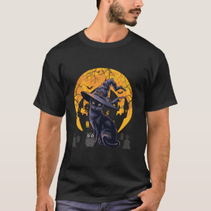 Scary Vintage Black Cat with Witch Hat Full Moon H T-Shirt