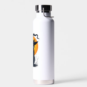 Scary Vintage Black Cat with Witch Hat Full Moon - Water Bottle