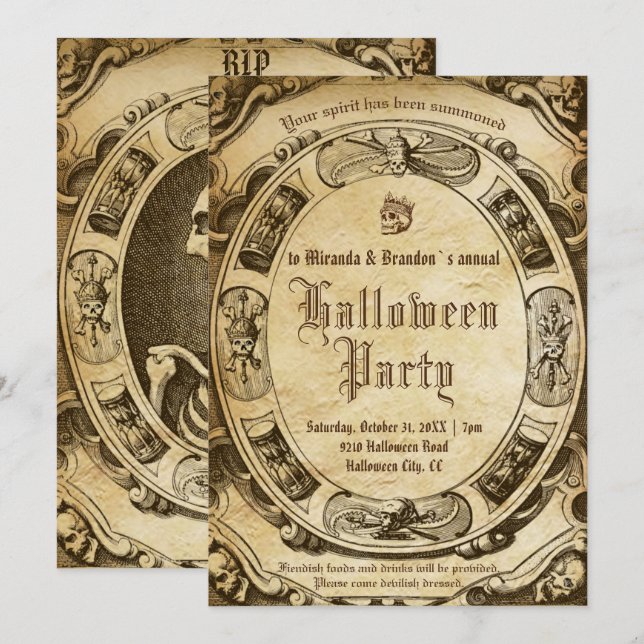 Scary Vintage Victorian Gothic Spooky Halloween Invitation (Front/Back)