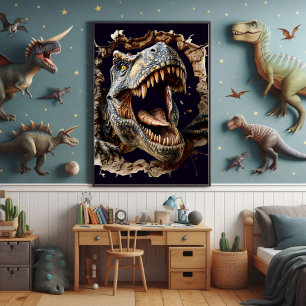 Scary Wall Breakout Dinosaur T-Rex Poster Print