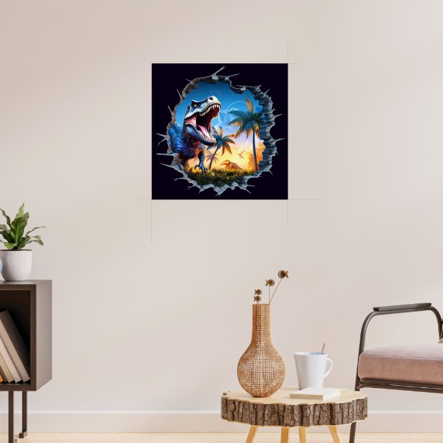 Scary Wall Breakout Dinosaur T-Rex Poster Print (Living Room 3)