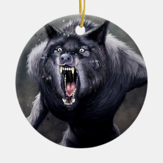 scary werewolf ceramic tree decoration (Front)