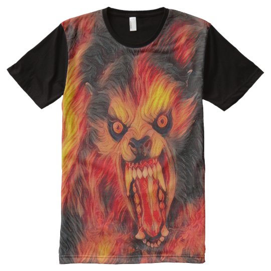 Scary Werewolf Fire Dark Horror Art All-Over Print T-Shirt