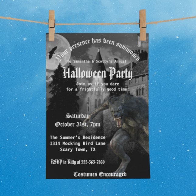 Scary Werewolf Haunted House Halloween Party Invitation (Creator Uploaded)