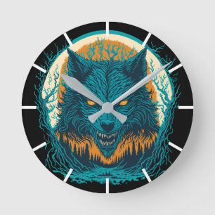 Scary Werewolf Round Clock