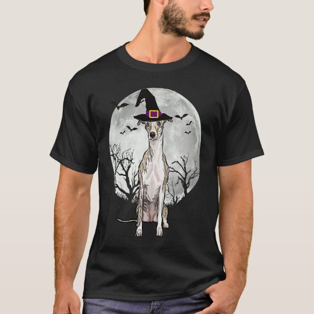 Scary Whippet Dog Witch Hat Halloween T-Shirt (Front)