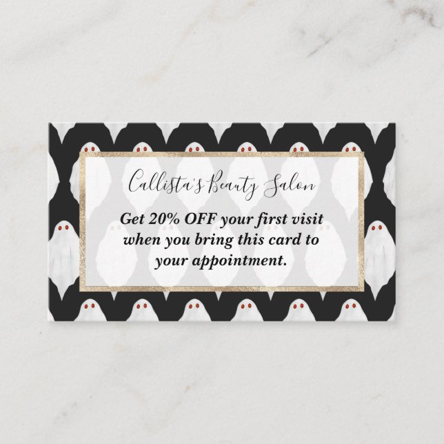 Scary White Halloween Ghosts Watercolor Pattern Discount Card (Front)