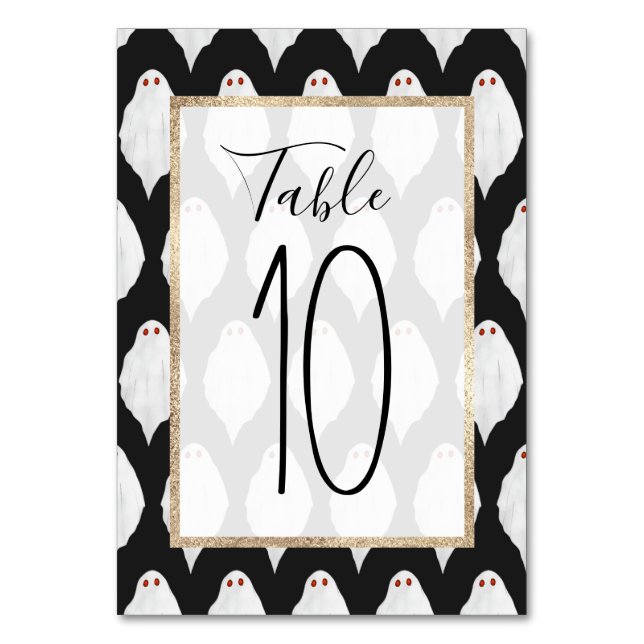 Scary White Halloween Ghosts Watercolor Pattern Table Number (Front)