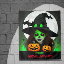 Scary Wicked Witch Halloween Party Banner