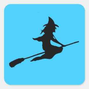Scary Witch and Broom Square Sticker