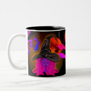 Scary Witch Blood Moon & Bats Coffee Two-Tone Coffee Mug