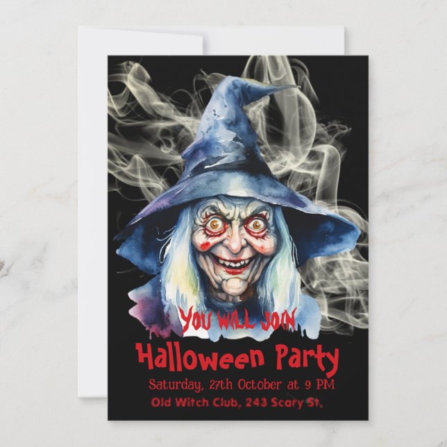 Scary Witch Halloween Invitation (Front)