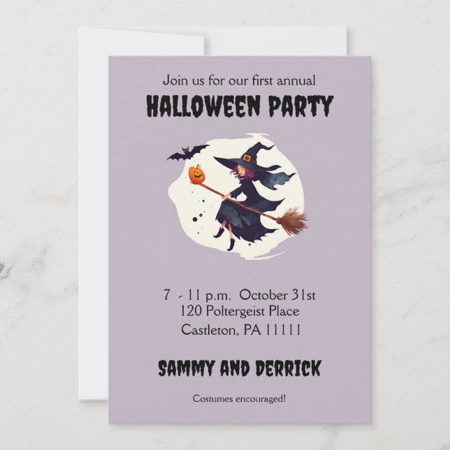 Scary Witch Halloween Party Invitations (Front)