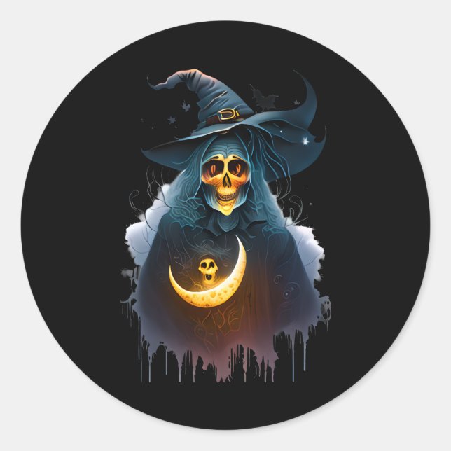 Scary Witch Moonlight  Classic Round Sticker (Front)