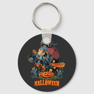 Scary Witch On a Broom   Key Ring