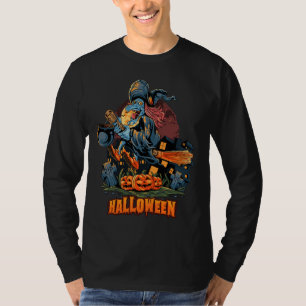 Scary Witch On a Broom Long Sleeve T-Shirt