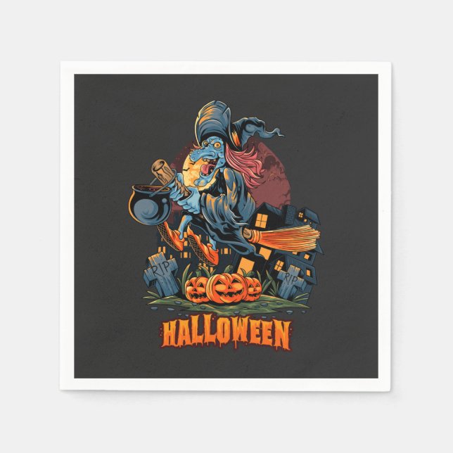 Scary Witch On a Broom Napkin (Front)