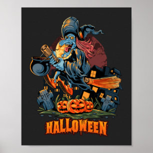 Scary Witch On a Broom Poster