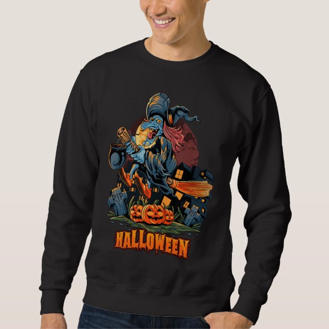 Scary Witch On a Broom  Sweatshirt (Front)