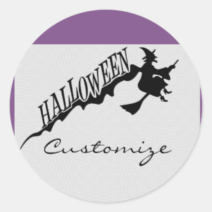 Scary Witch Riding Broom Halloween Thunder_Cove Classic Round Sticker