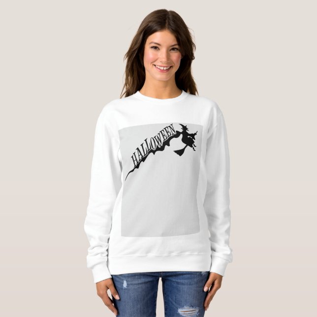 Scary Witch Riding Broom Halloween Thunder_Cove Sweatshirt (Front Full)