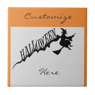 Scary Witch Riding Broom Halloween Thunder_Cove Tile