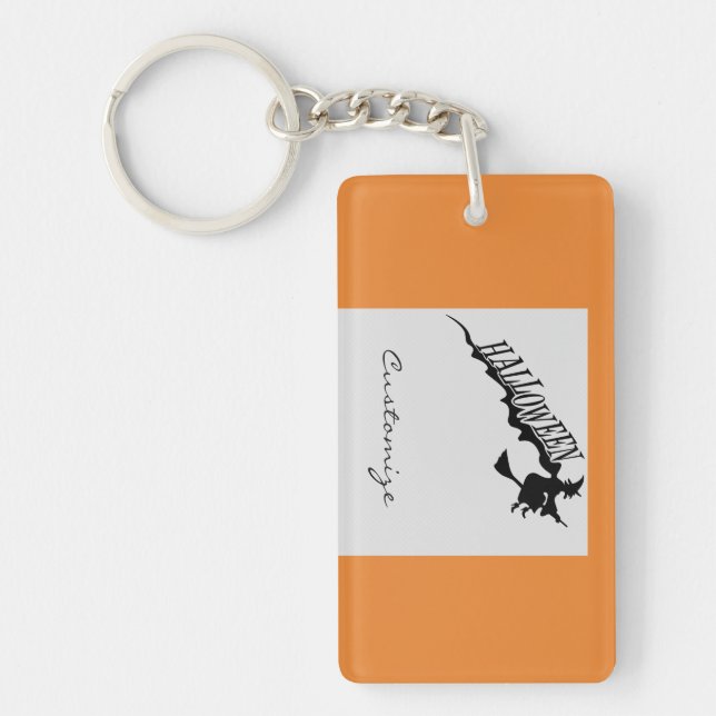 Scary Witch Riding Broom Thunder_Cove Halloween Key Ring (Front)