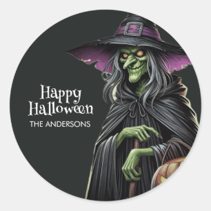 Scary Witch Themed Halloween  Classic Round Sticker