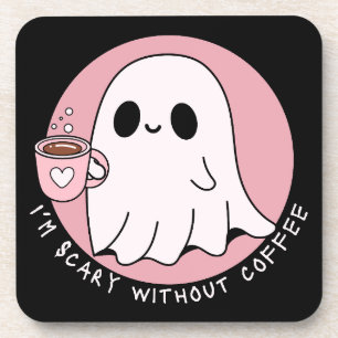 Scary Without Coffee Funny Cute Ghost Coaster