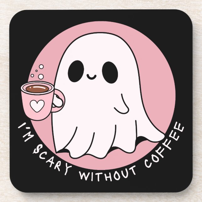 Scary Without Coffee Funny Cute Ghost Coaster (Front)
