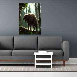 Scary wolf beast in the forest AI Art Poster