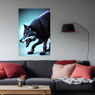 Scary wolf showing teeth AI Art Poster