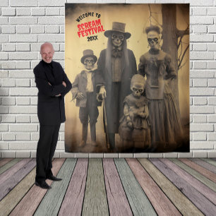 Scary Zombie Family Halloween Hanging Backdrop Tapestry