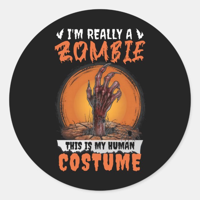 Scary Zombie Funny Halloween Costume Creepy Grave Classic Round Sticker (Front)