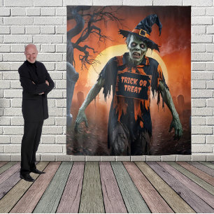 Scary Zombie in Graveyard Halloween Tapestry