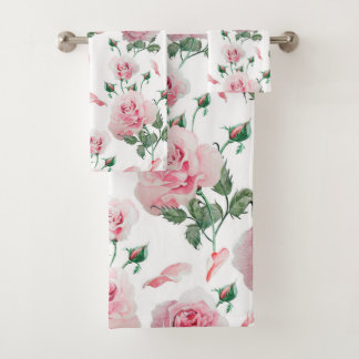 Scatter Pink Roses Pattern Bath Towel Set
