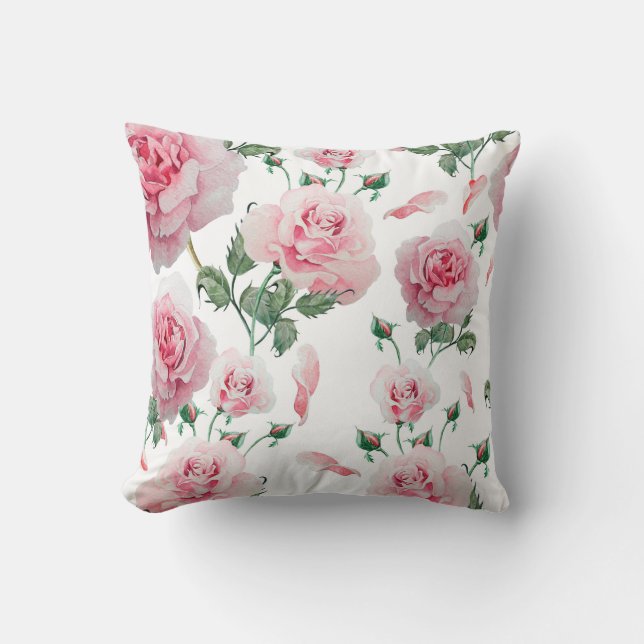 Scatter Pink Roses Pattern Cushion (Front)