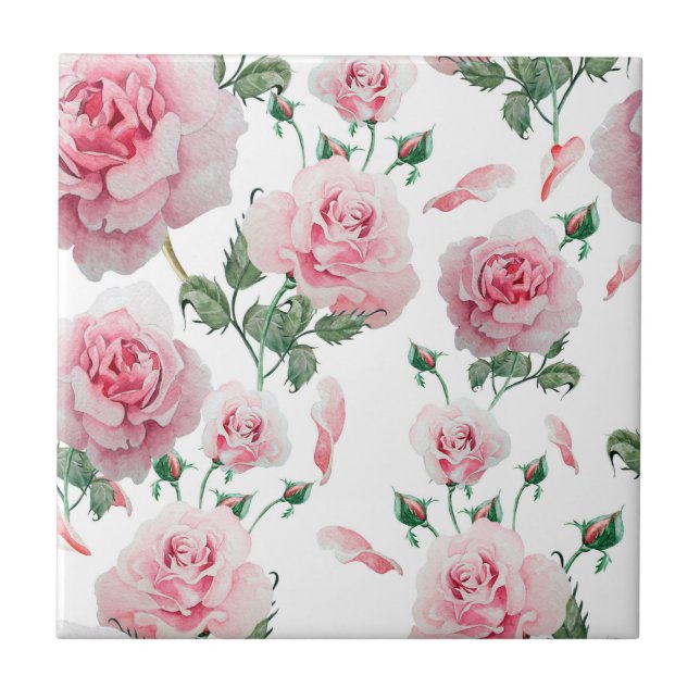 Scatter Pink Roses Pattern Tile (Front)