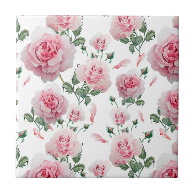 Scatter Pink Roses Pattern Tile (Front)