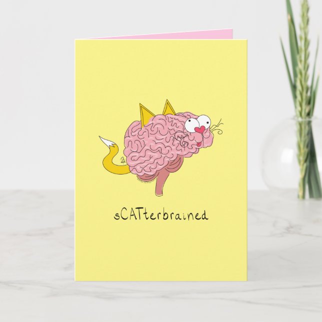 sCATterbrained Cat Brain Funny Greeting Card (Front)