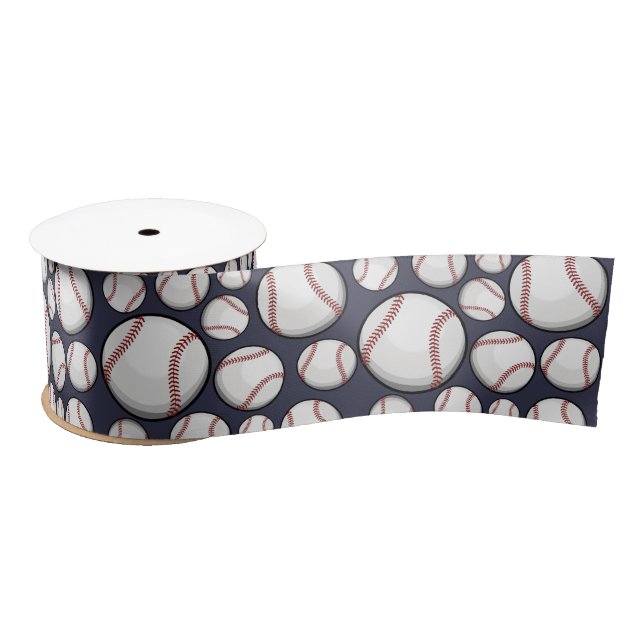 Scattered Baseballs Blue Satin Ribbon (Spool)